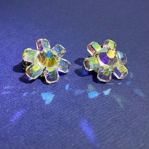 Vintage Crystal Aurora Borealis Earrings RARE Cut